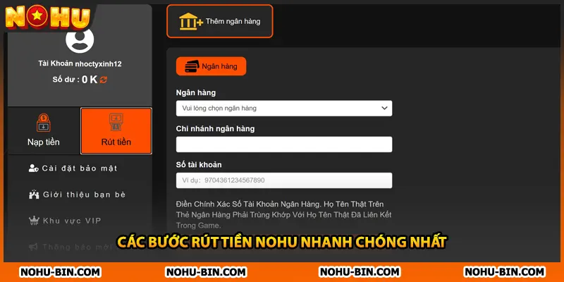 Các bước rút tiền NOHU nhanh chóng nhất